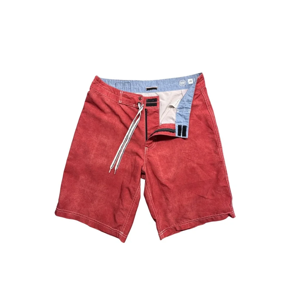 Analog AG Mens Board Shorts 30 Red Wheel Wash Coconut Fiber Swim Trunks